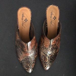 Patricia Nash mules tooled leather